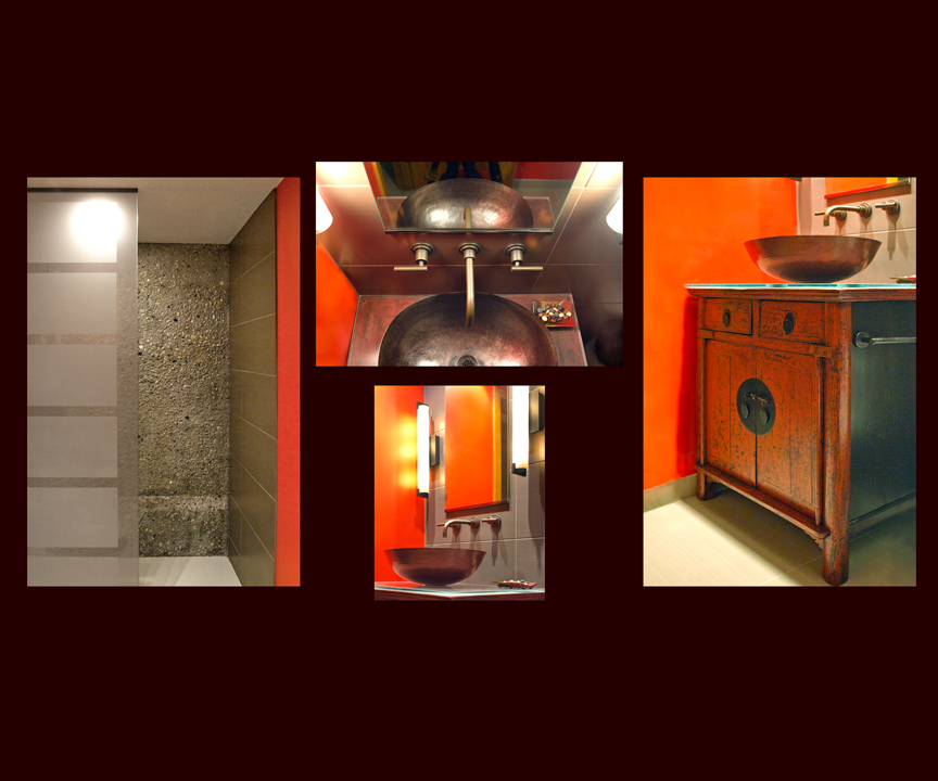 Copper fixtures and plumbing of the bathroom